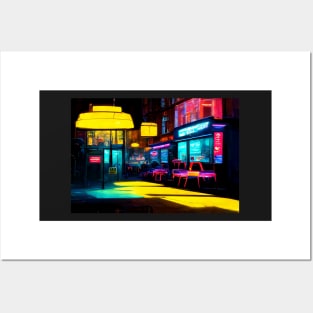 London City Street View At Night In Neonlight / London, England Posters and Art